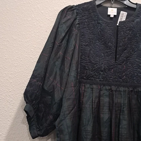 J Marie Katrina Midi Dress Size Dark Plaid Puff Sleeve Modest Xmas Christmas - Picture 5 of 10